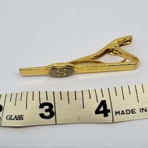 Vintage Initial S Tie Clip, Gold Tone, Letter in Circle, Elegant Monogram Bar